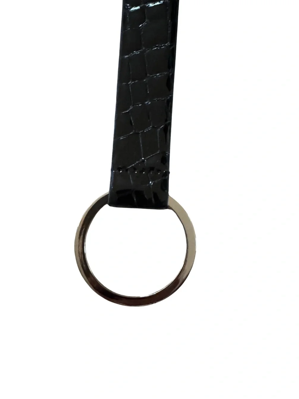 Black Croc-Embossed Key Ring Strap